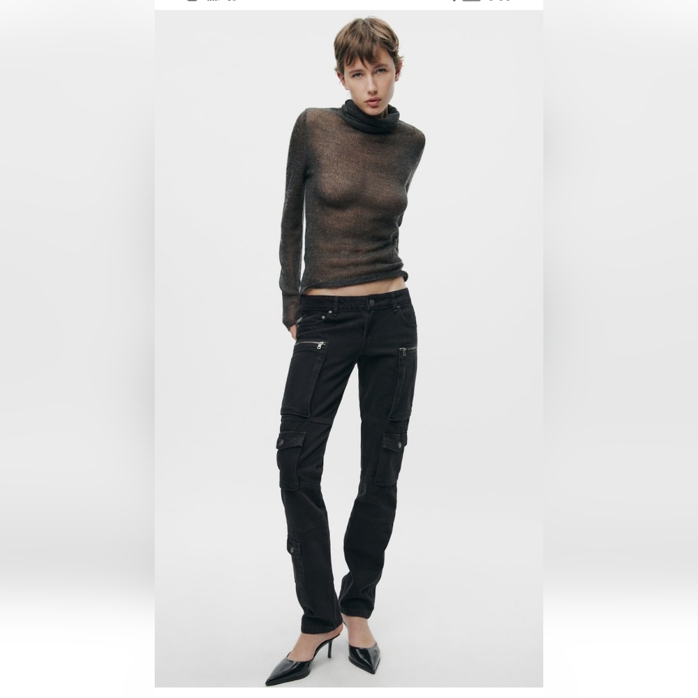 New Zara Slim Mid Waist Cargo Jeans